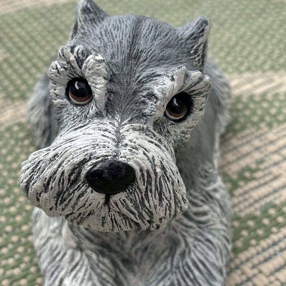 Vintage 1981 Sandicast sand cast Schnauzer Gray White posed Dog figure signed